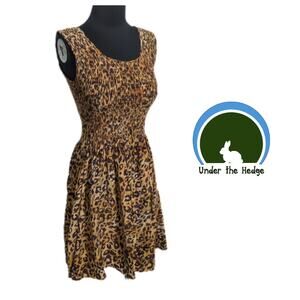 Go Fish Multi Leopard Print Smocked Skater Dress XS Small grunge vtg boho indie